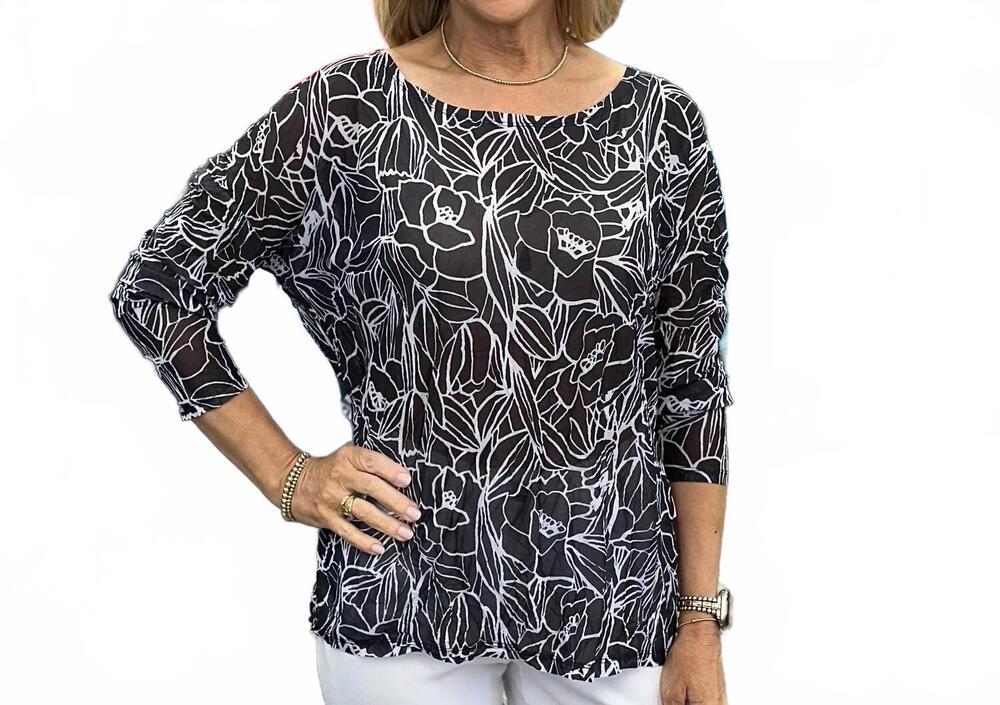 NEW SHANA APPAREL mesh relaxed flowy silhouette top in black